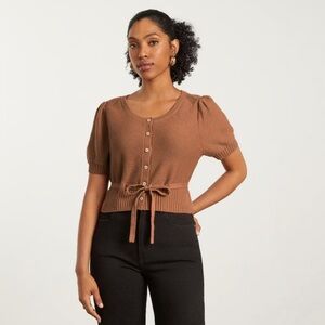 Everlane Puff Sleeve Short Sleeve Sweater Cardigan Top